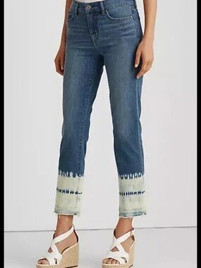 Polo by Ralph Lauren Blue Tie-Dye Hem Cropped Jeans